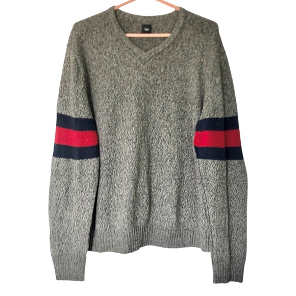 GAP Other - Gap V-Neck Sweater Gray Cotton Nylon Wool Blend Arm Bands Men's Size L